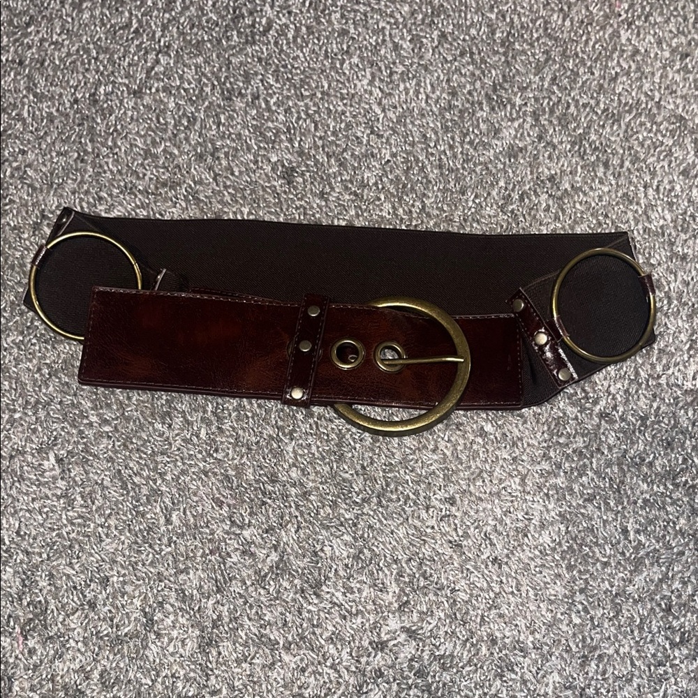 Brown Leather Belt with Gold Buckle